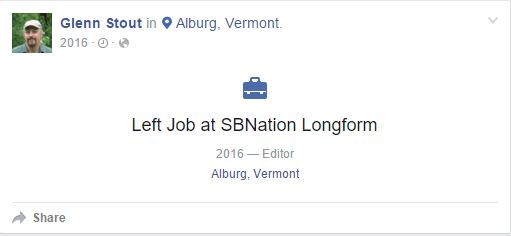 Glenn Stout left job at SB Nation Longform