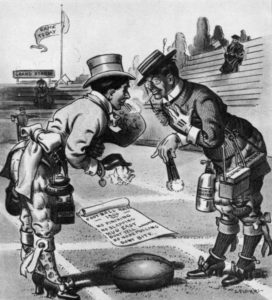 En politisk tegneserie fra 1906 gjør narr av de nye fotballreglene.